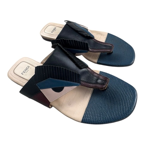 Fendi Roma Colorblock Leather Slide Sandals Size 38 EU Made in Italy - Picture 5 of 12